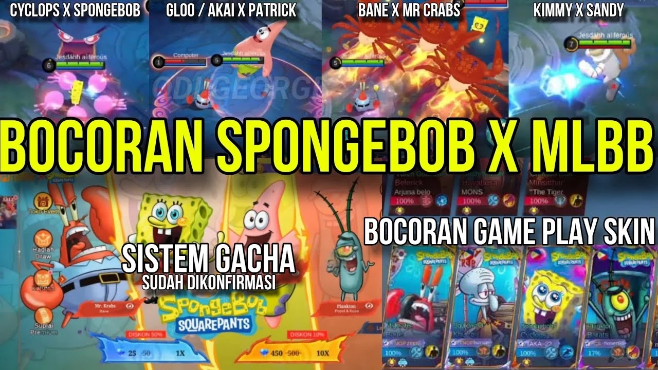 Kolaborasi Mobile Legends x SpongeBob Bocor! Skin Cyclops SpongeBob & Bane Mr. Krabs?