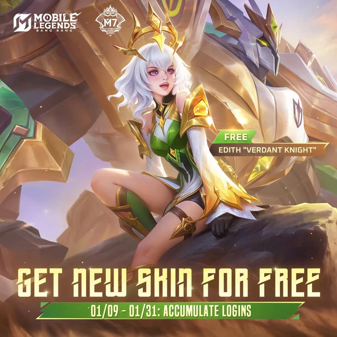 Skin Gratis Edith “Verdant Knight” Hadir di Mobile Legends, Cukup Login 13 Hari!