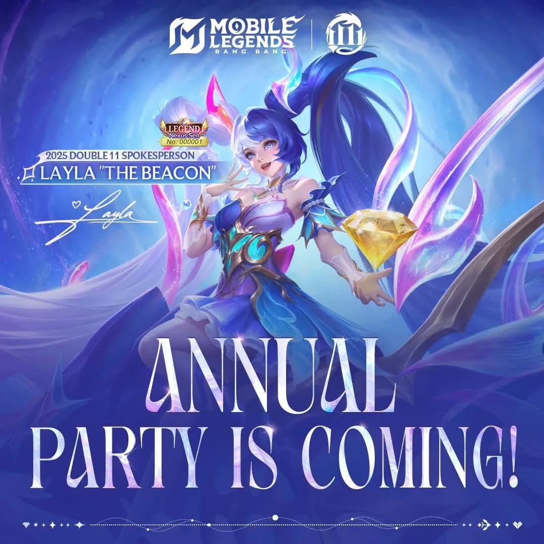 Mobile Legends Double 11 Annual Party 2025: Diskon Gila, Skin Layla “The Beacon”, dan Hadiah Eksklusif!