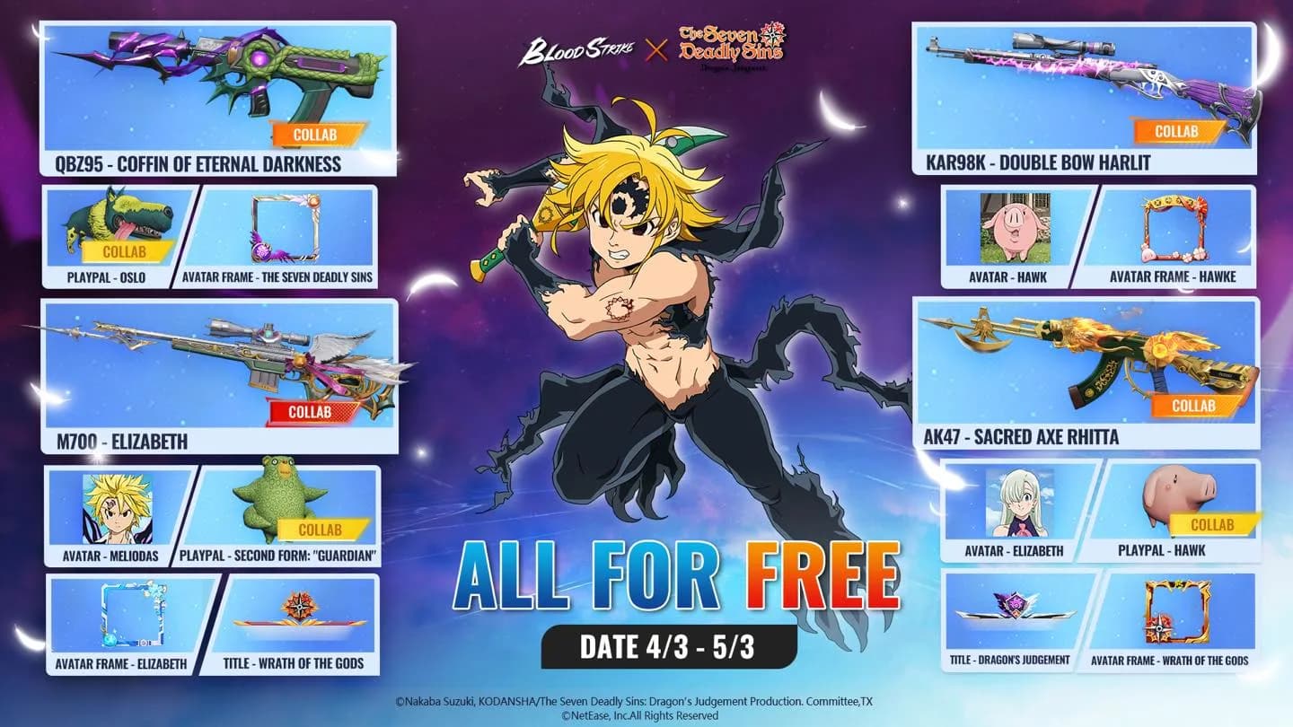 Event Blood Strike x The Seven Deadly Sins Banjir Hadiah Gratis! Login & Main Langsung Dapat Reward