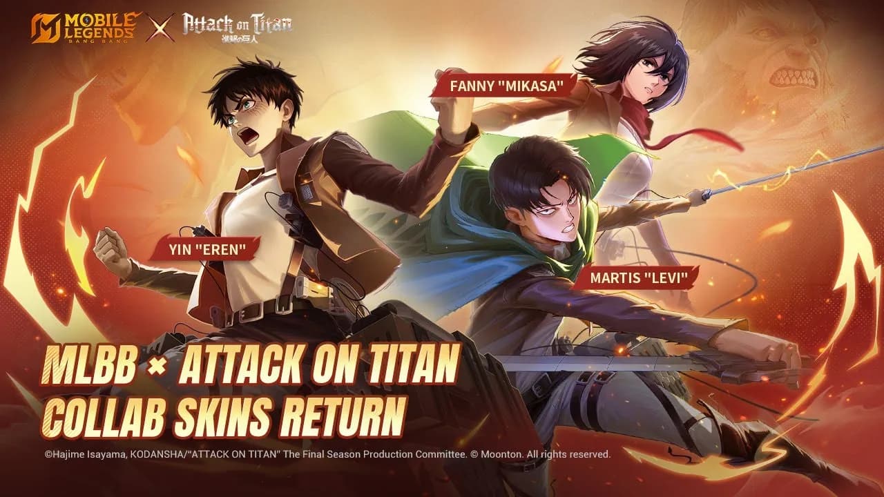 Kolaborasi Mobile Legends x Attack on Titan Kembali Desember 2025: Visual Gear Lebih Realistis, Efek Skill Ditingkatkan, dan Banyak Hadiah Eksklusif!
