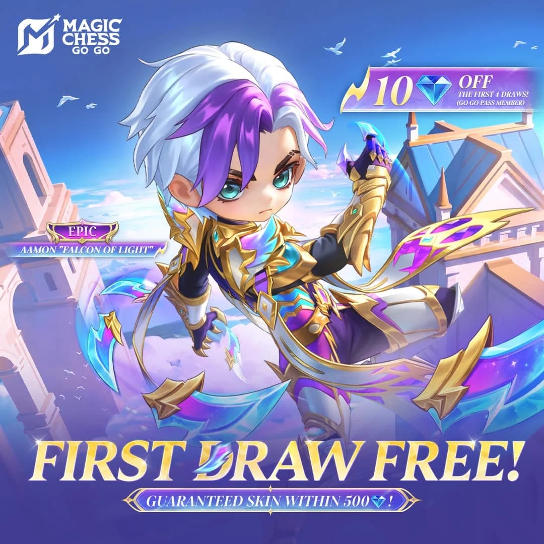 Skin Aamon Falcon of Light Resmi Hadir di Magic Chess Go Go! First Draw Gratis, Bisa Dapat Skin Epic 0 Diamond