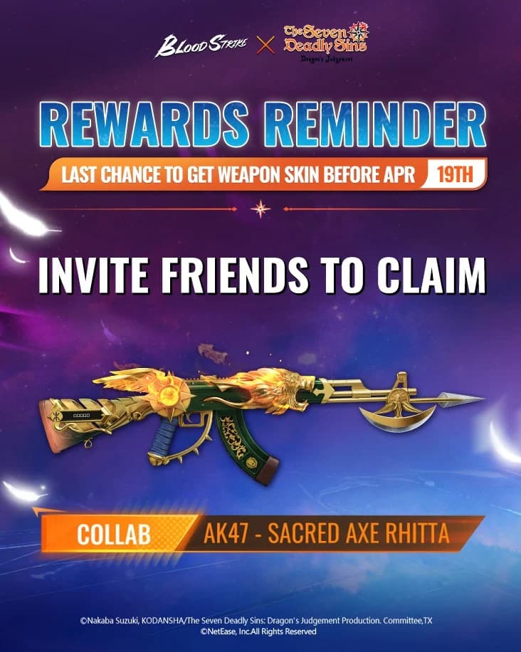 Last Chance! Dapatkan Skin Ultra Gratis AK47 Sacred Axe Rhitta di Blood Strike Sebelum Terlambat