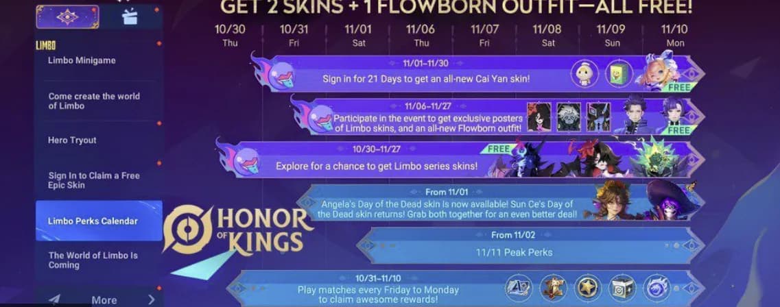 Honor of Kings Limbo Event: Raih Skin Gratis, Flowborn Outfit, dan Hadiah Eksklusif November 2025!