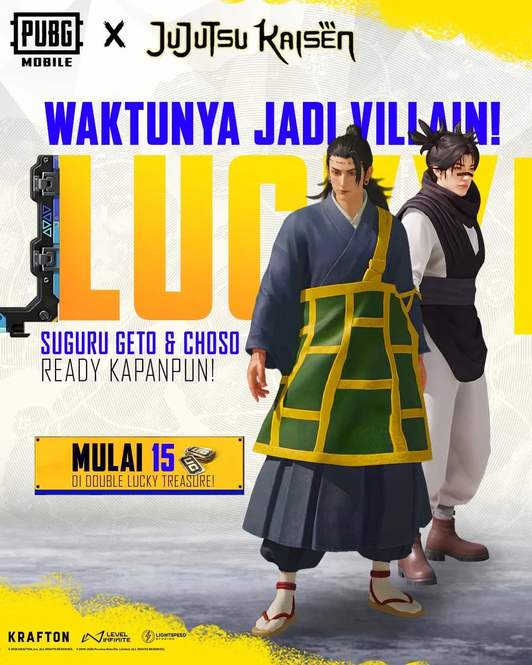 Kolaborasi PUBG MOBILE x Jujutsu Kaisen Hadir! Dapatkan Set Geto Suguru & Choso Mulai 15 UC