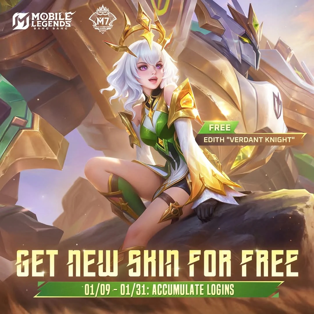 Skin Gratis Edith “Verdant Knight” Hadir di Mobile Legends, Cukup Login 13 Hari!